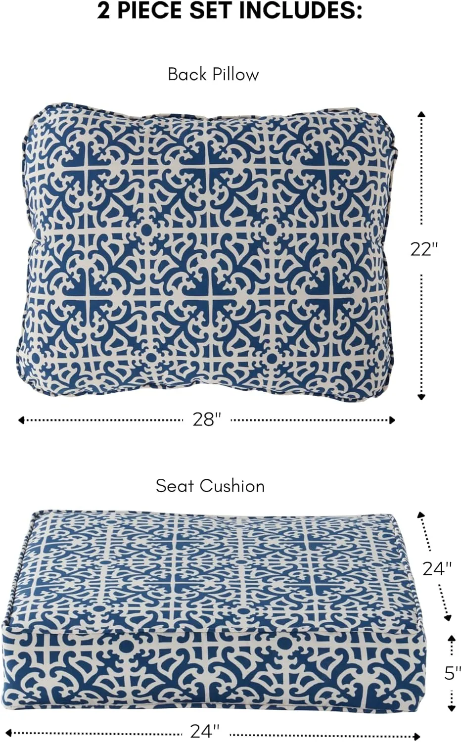 Greendale Home Fashions Outdoor Deep Seat Cushion, 2-Piece Set, Azure