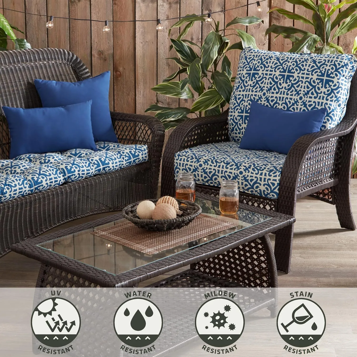 Greendale Home Fashions Outdoor Deep Seat Cushion, 2-Piece Set, Azure