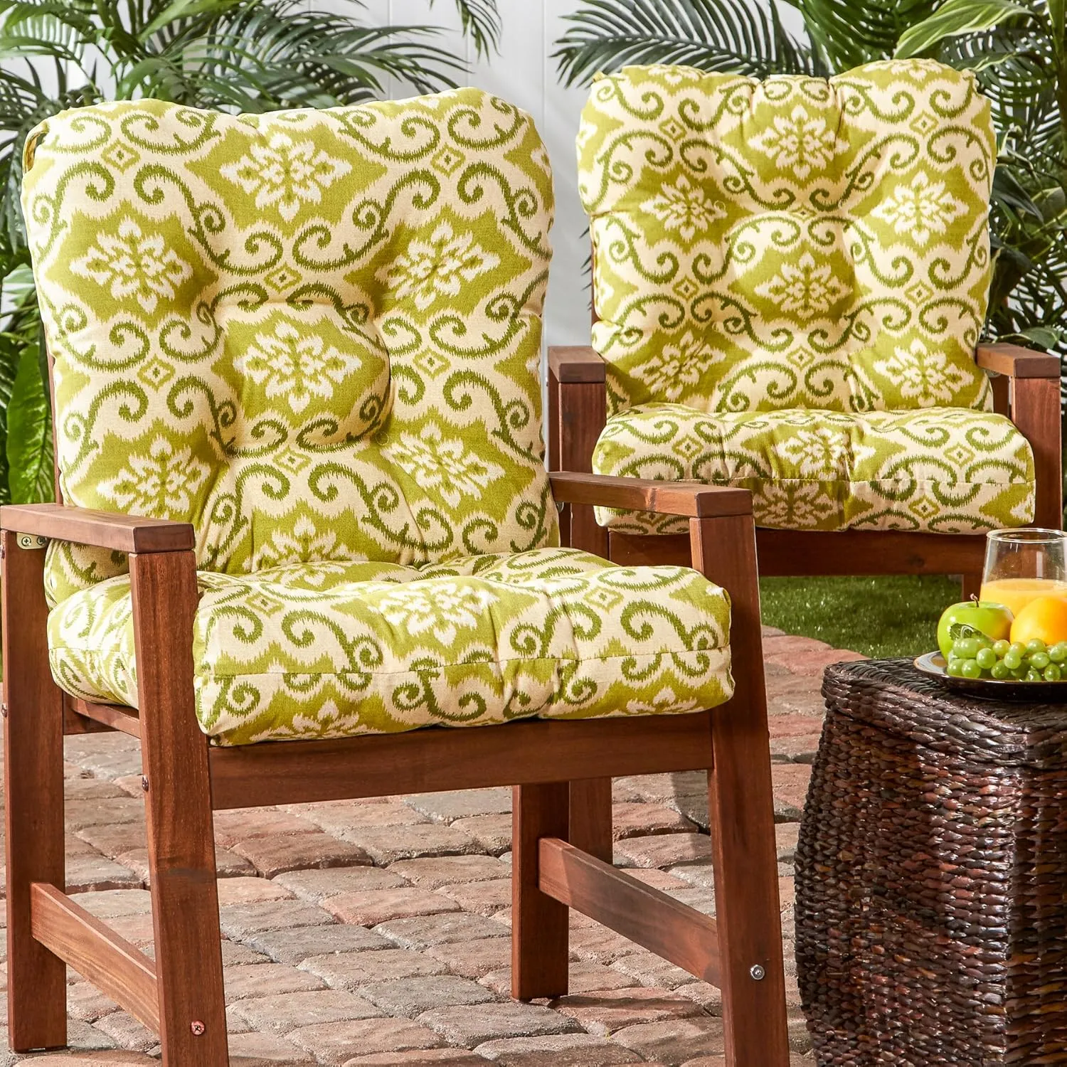 Greendale Home Fashions Outdoor Seat/Back Chair Cushion, 2 Count (Pack of 1), Avocado