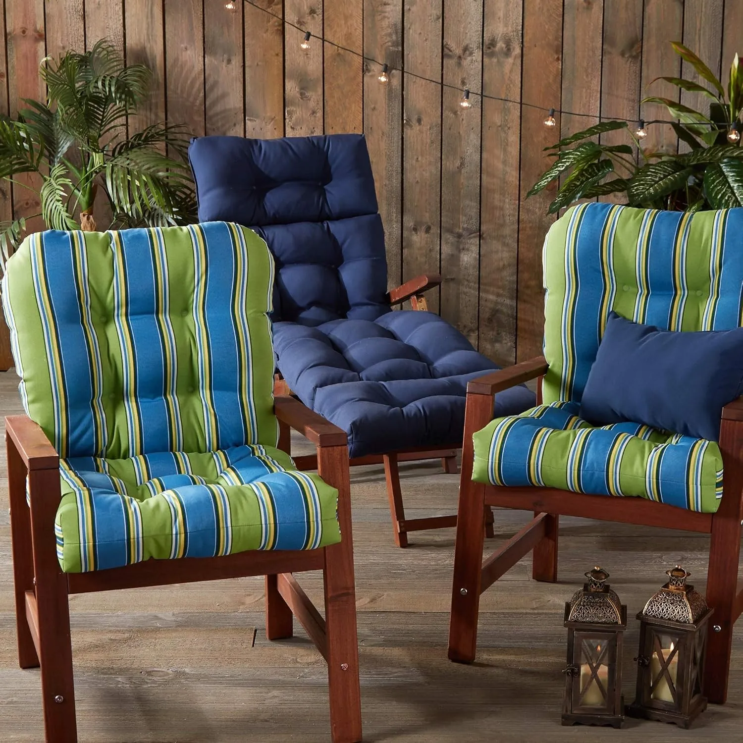 Greendale Home Fashions Outdoor Seat/Back Chair Cushion, 2 Count (Pack of 1), Belize Stripe