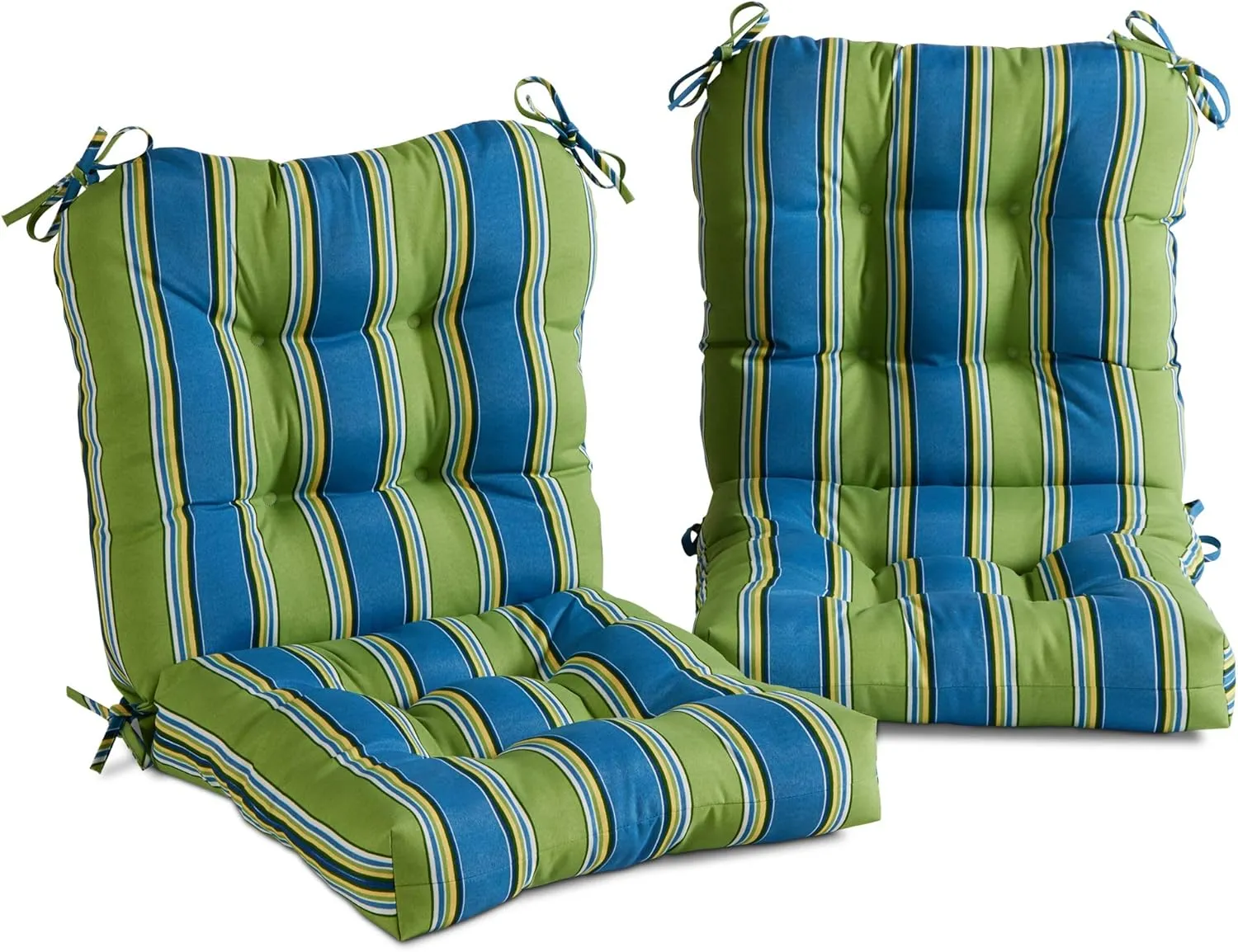 Greendale Home Fashions Outdoor Seat/Back Chair Cushion, 2 Count (Pack of 1), Belize Stripe