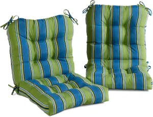 Greendale Home Fashions Outdoor Seat/Back Chair Cushion, 2 Count (Pack of 1), Belize Stripe