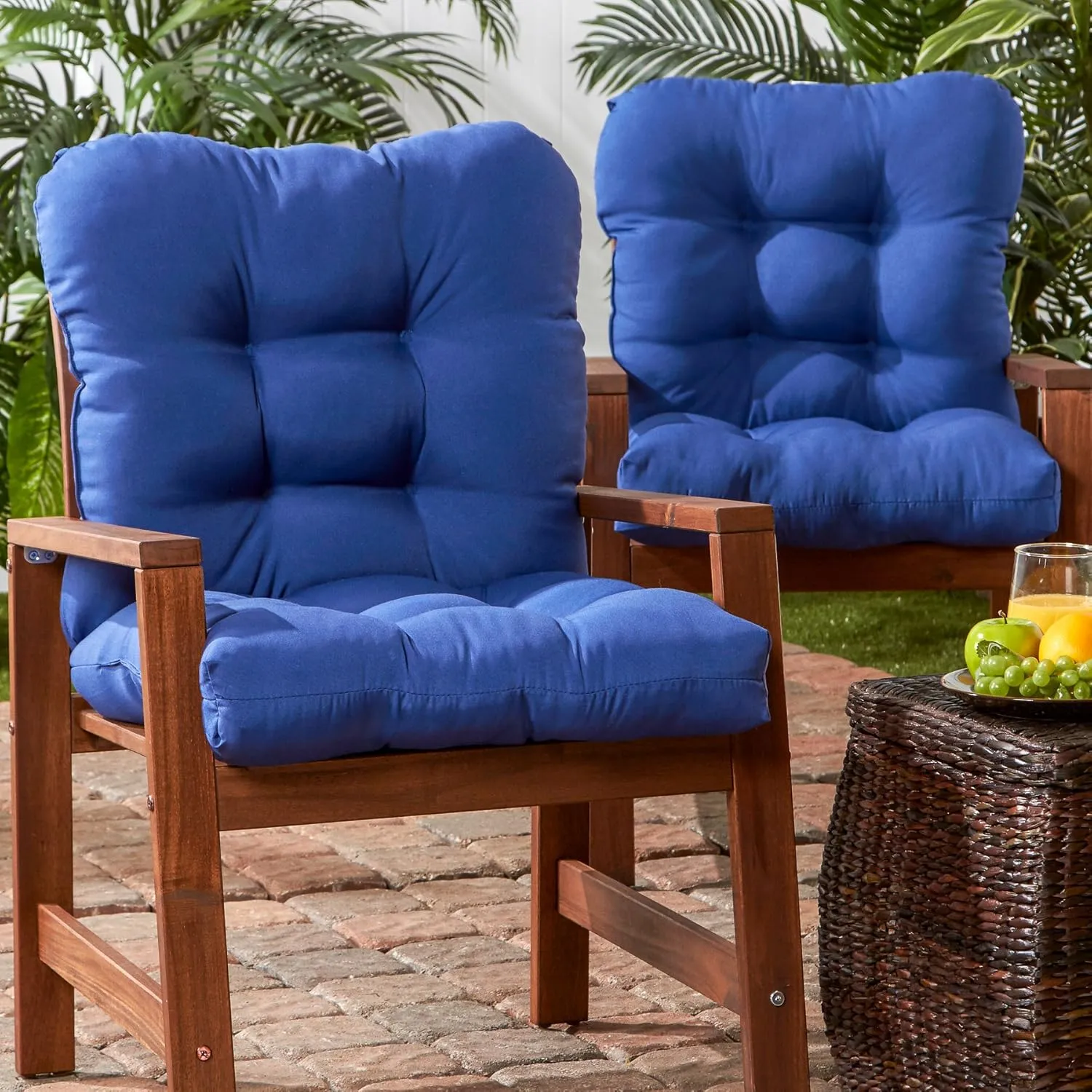 Greendale Home Fashions Outdoor Seat/Back Chair Cushion, 2 Count (Pack of 1), Blue