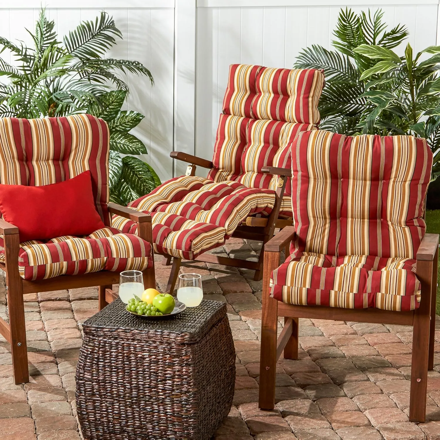 Greendale Home Fashions Outdoor Seat/Back Chair Cushion, 2 Count (Pack of 1), Tuscan Stripe