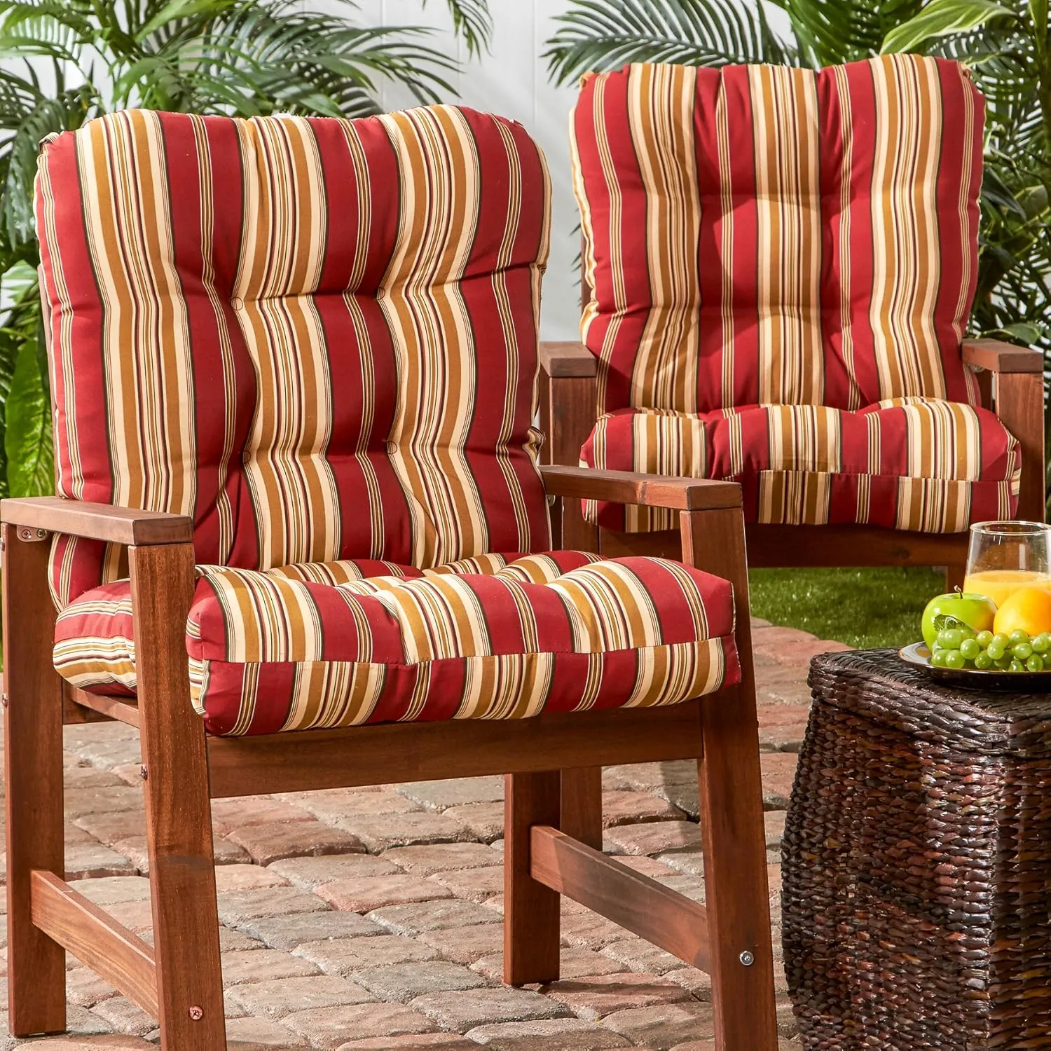 Greendale Home Fashions Outdoor Seat/Back Chair Cushion, 2 Count (Pack of 1), Tuscan Stripe