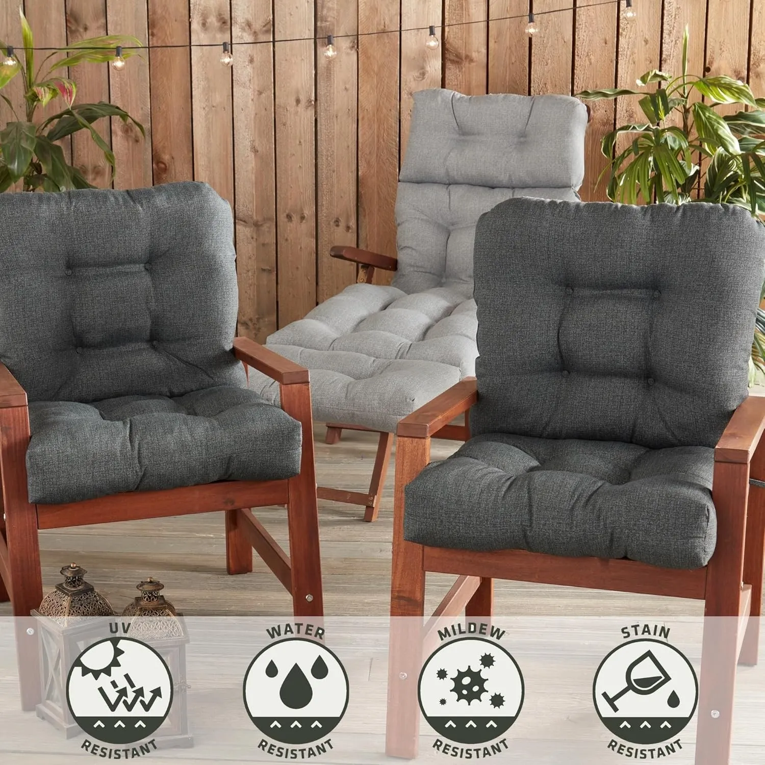 Greendale Home Fashions Outdoor Seat/Back Chair Cushion, Set of 1, Graphite