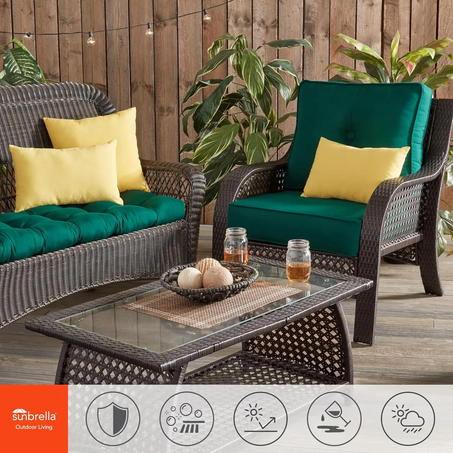 Greendale Home Fashions Outdoor Sunbrella Premium Deep Seat Cushion, 2 Piece Set, Canvas Forest