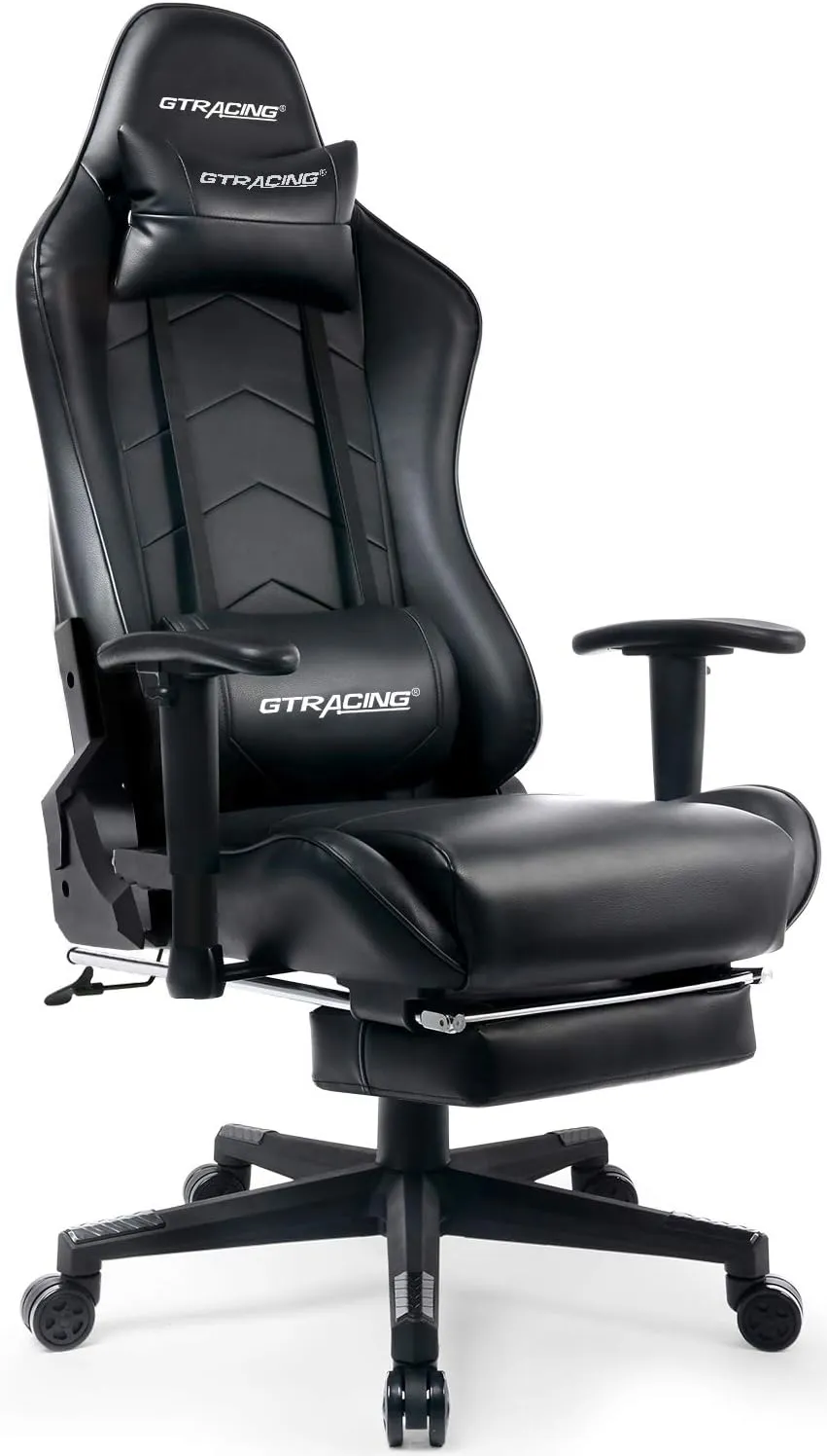 GTRACING Gaming Chair with Footrest Big and Tall Office Executive Chair Heavy Duty Adjustable Recliner with Headrest Lumbar Support Cushion Desk Chair Black
