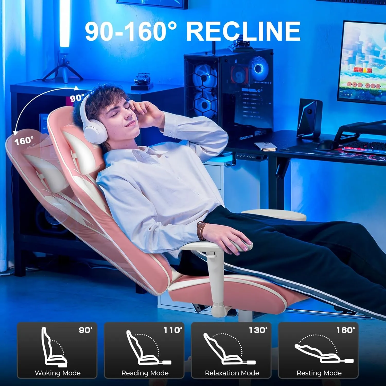 GTRACING Gaming Chair with Footrest, High Back Computer Chair Ergonomic Game Desk Chair Racing Executive Adjustable Swivel Rocker with Headrest and Lumbar Support