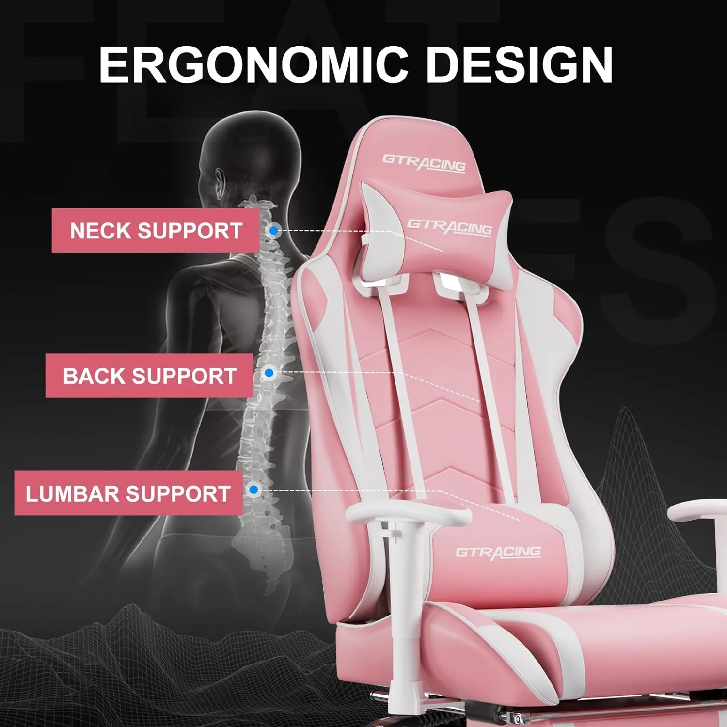 GTRACING Gaming Chair with Footrest, High Back Computer Chair Ergonomic Game Desk Chair Racing Executive Adjustable Swivel Rocker with Headrest and Lumbar Support