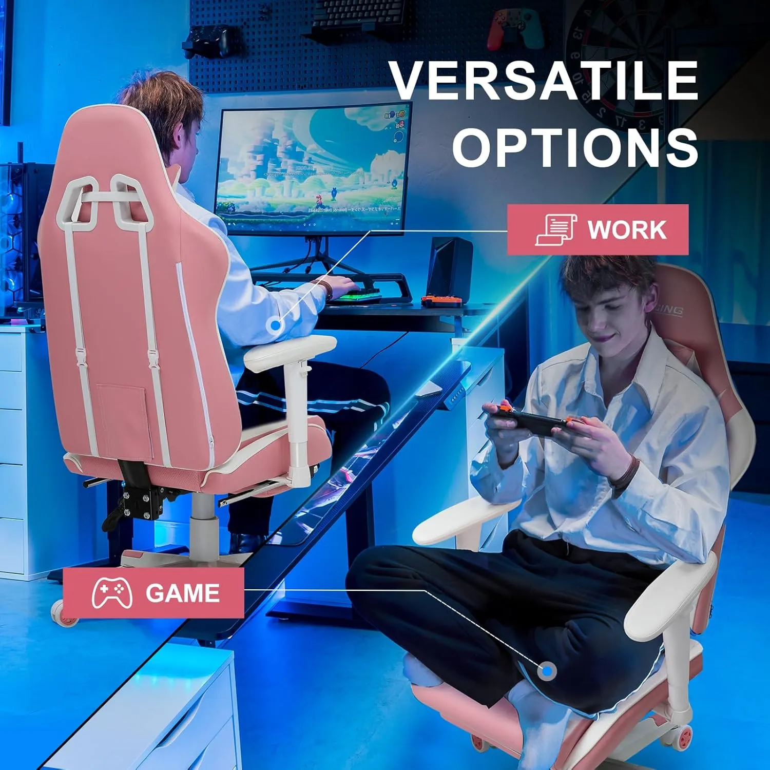 GTRACING Gaming Chair with Footrest, High Back Computer Chair Ergonomic Game Desk Chair Racing Executive Adjustable Swivel Rocker with Headrest and Lumbar Support