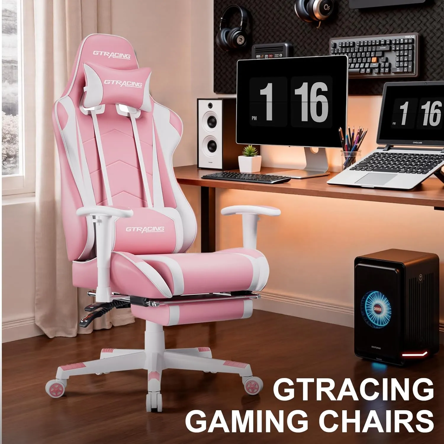 GTRACING Gaming Chair with Footrest, High Back Computer Chair Ergonomic Game Desk Chair Racing Executive Adjustable Swivel Rocker with Headrest and Lumbar Support