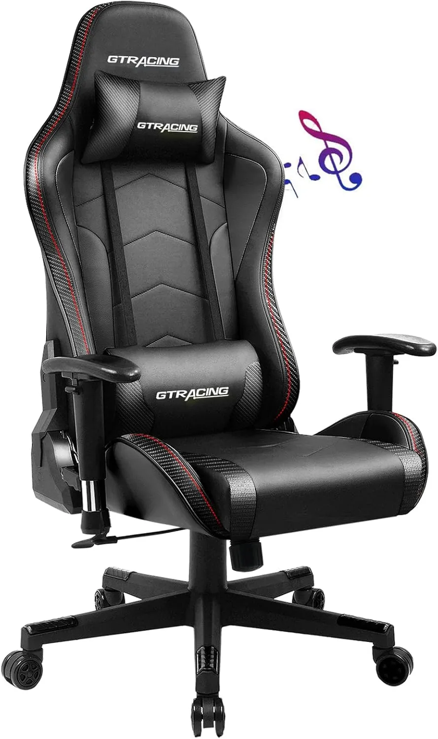 GTRACING Gaming Chair with Speakers Bluetooth Music Video Game Chair Audio Ergonomic Design Heavy Duty Office Computer Desk Chair (Black)
