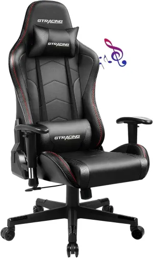 GTRACING Gaming Chair with Speakers Bluetooth Music Video Game Chair Audio Ergonomic Design Heavy Duty Office Computer Desk Chair (Black)