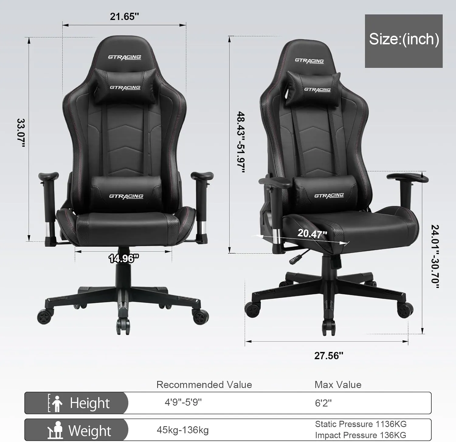 GTRACING Gaming Chair with Speakers Bluetooth Music Video Game Chair Audio Ergonomic Design Heavy Duty Office Computer Desk Chair (Black)
