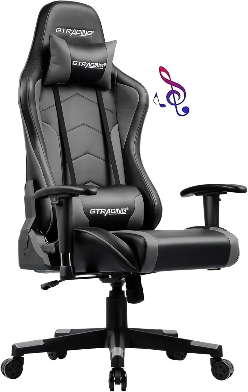 GTRACING Gaming Chair with Speakers Bluetooth Music Video Game Chair Audio Ergonomic Design Heavy Duty Office Computer Desk Chair (Grey)