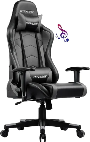 GTRACING Gaming Chair with Speakers Bluetooth Music Video Game Chair Audio Ergonomic Design Heavy Duty Office Computer Desk Chair (Grey)