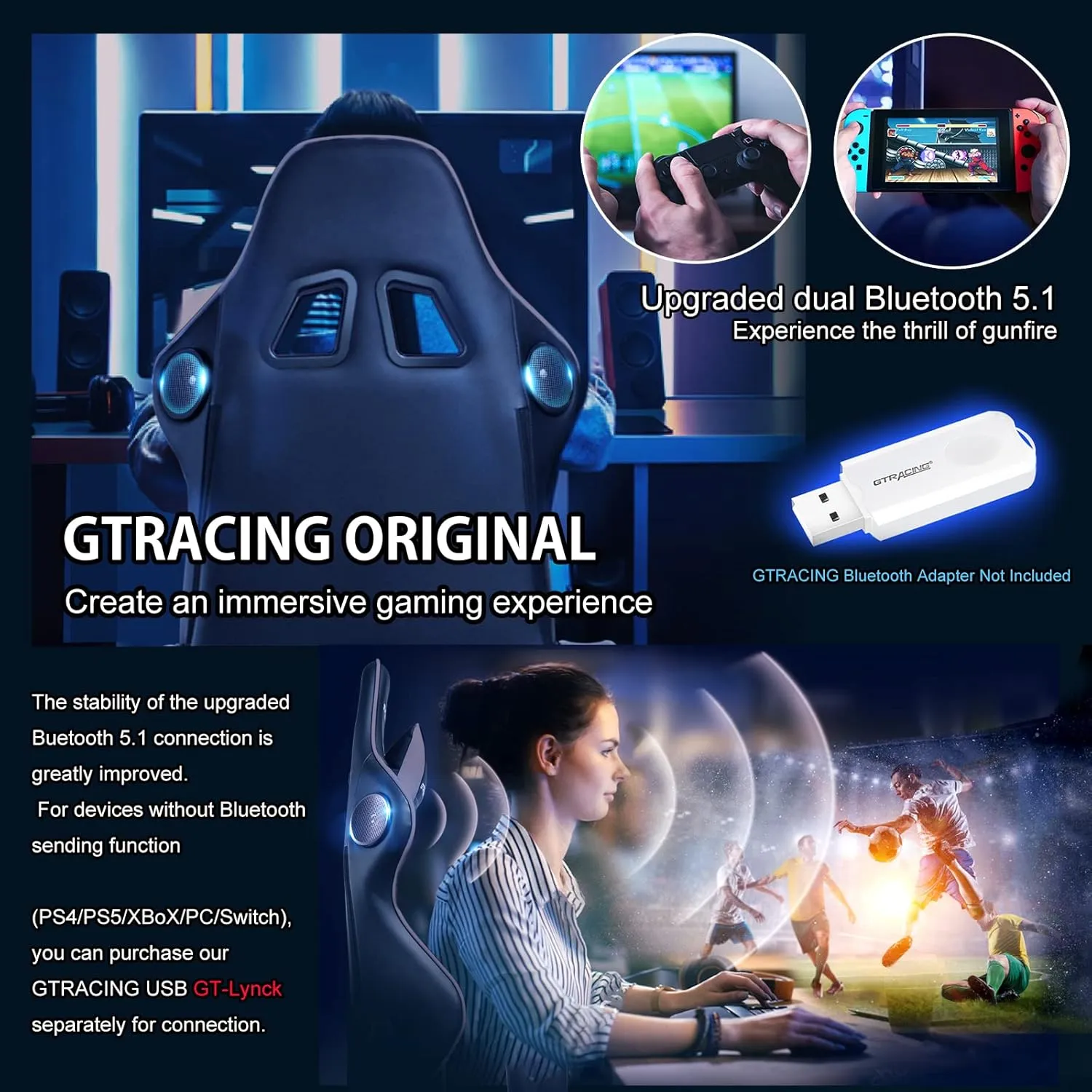 GTRACING Gaming Chair with Speakers Bluetooth Music Video Game Chair Audio Ergonomic Design Heavy Duty Office Computer Desk Chair (Grey)