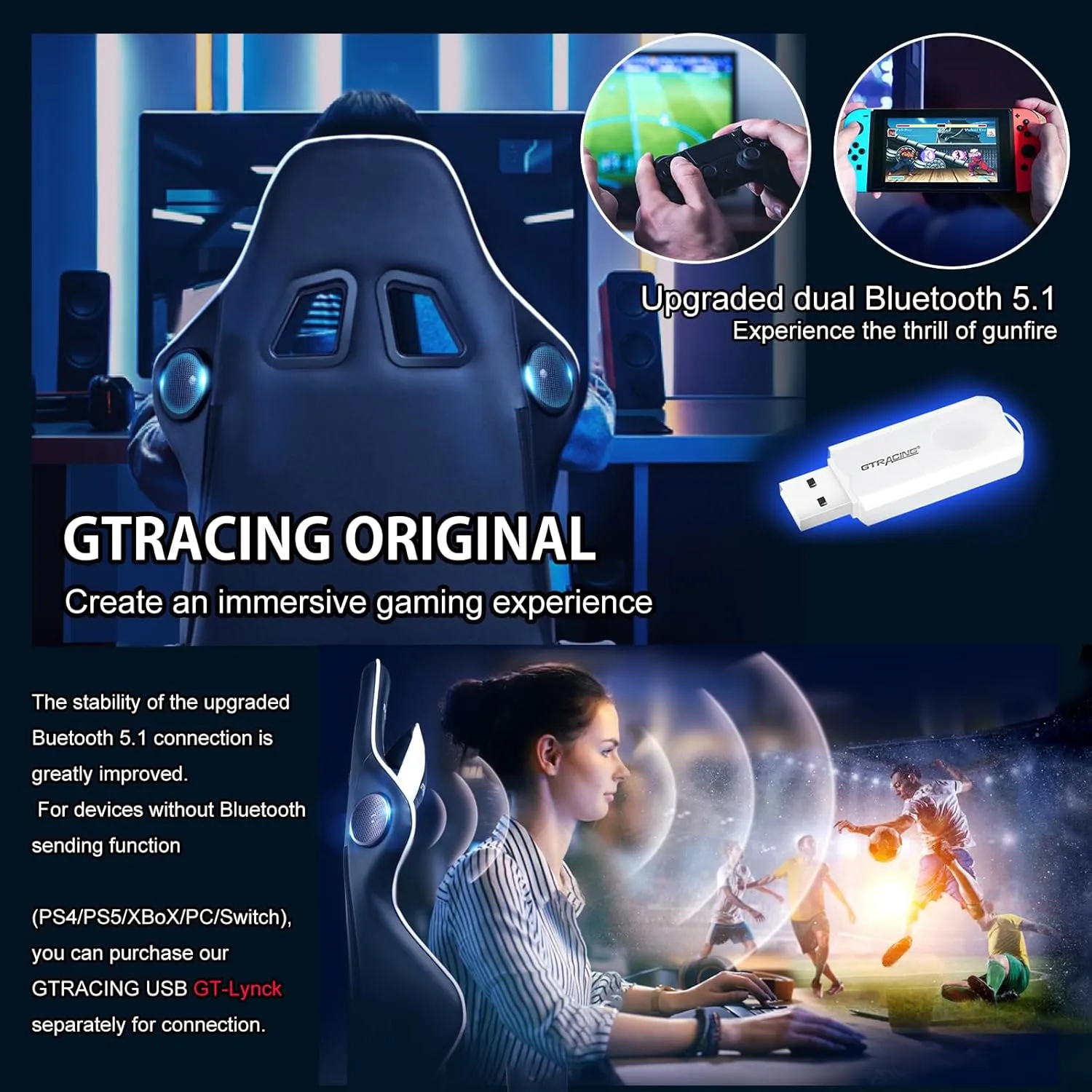 GTRACING Gaming Chair with Speakers Bluetooth Music Video Game Chair Audio Ergonomic Design Heavy Duty Office Computer Desk Chair (White)