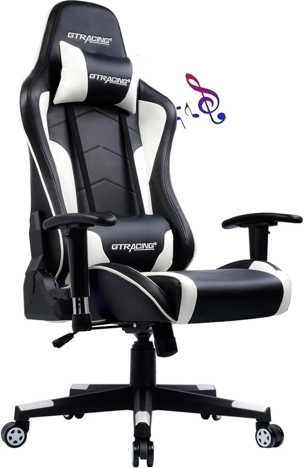 GTRACING Gaming Chair with Speakers Bluetooth Music Video Game Chair Audio Ergonomic Design Heavy Duty Office Computer Desk Chair (White)