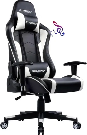 GTRACING Gaming Chair with Speakers Bluetooth Music Video Game Chair Audio Ergonomic Design Heavy Duty Office Computer Desk Chair (White)