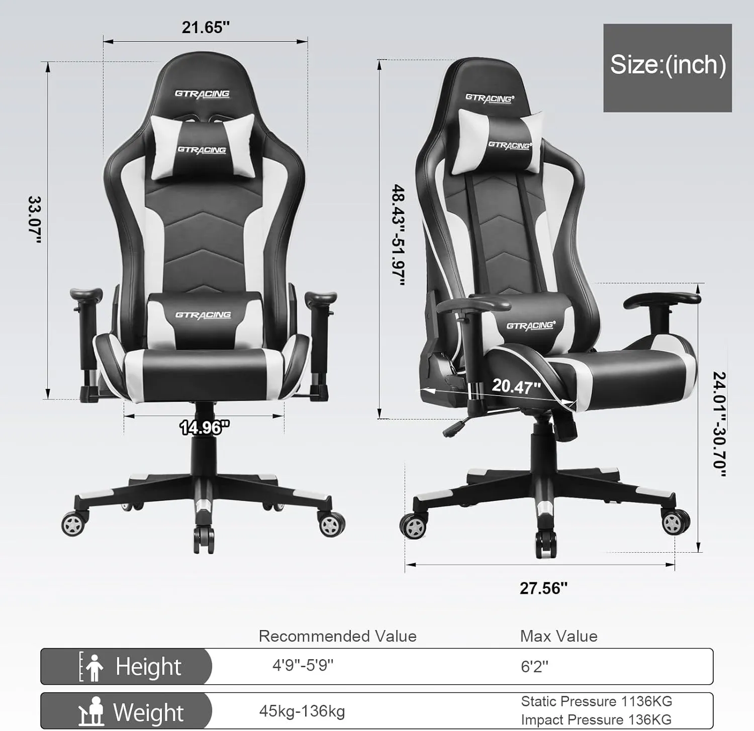 GTRACING Gaming Chair with Speakers Bluetooth Music Video Game Chair Audio Ergonomic Design Heavy Duty Office Computer Desk Chair (White)