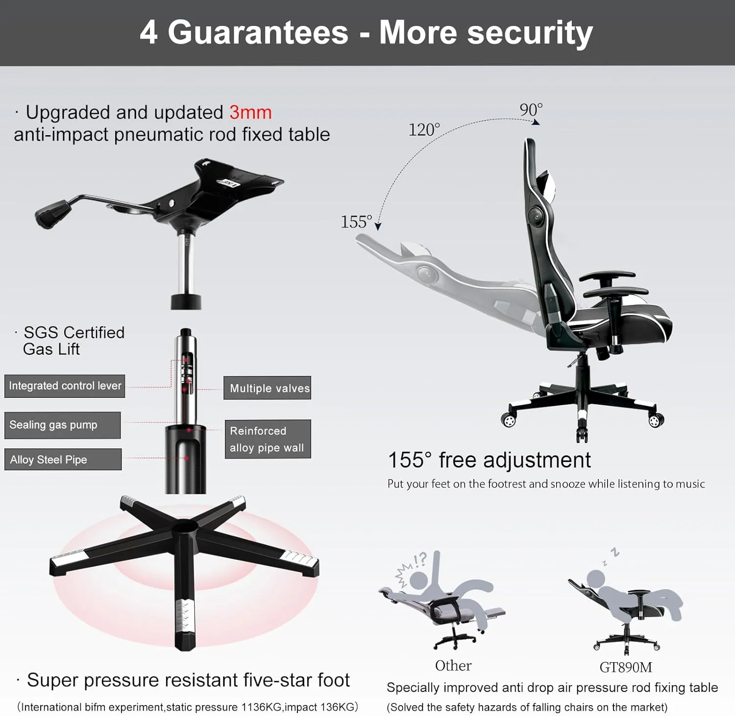 GTRACING Gaming Chair with Speakers Bluetooth Music Video Game Chair Audio Ergonomic Design Heavy Duty Office Computer Desk Chair (White)