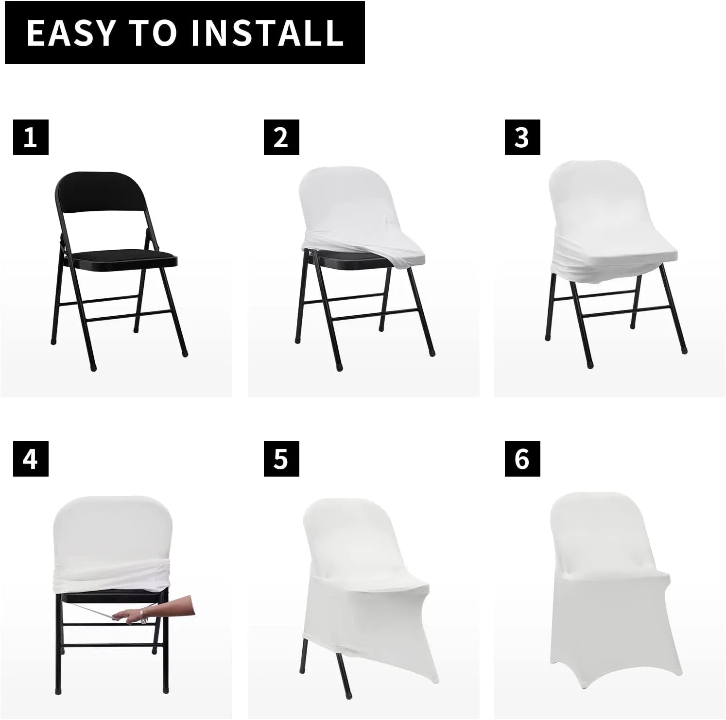 HAINARverS Folding Chair Covers for Wedding, 10pcs Stretch Spandex Washable Fabric Chair Cover, Decoration Chair Cover for Wedding, Party, Banquet, Birthday, Conference, Event(White, 10 PCS)