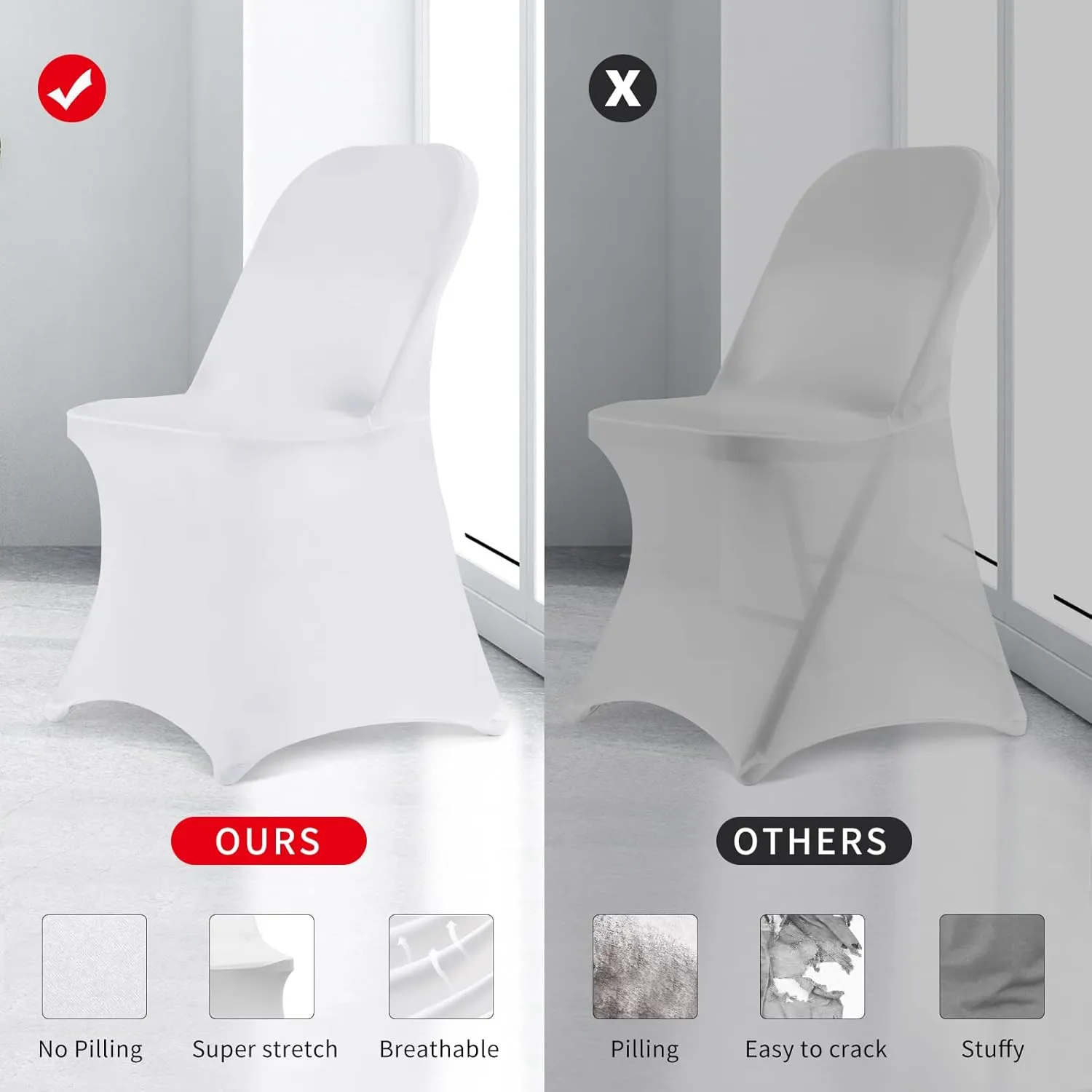 HAINARverS Folding Chair Covers for Wedding, 10pcs Stretch Spandex Washable Fabric Chair Cover, Decoration Chair Cover for Wedding, Party, Banquet, Birthday, Conference, Event(White, 10 PCS)