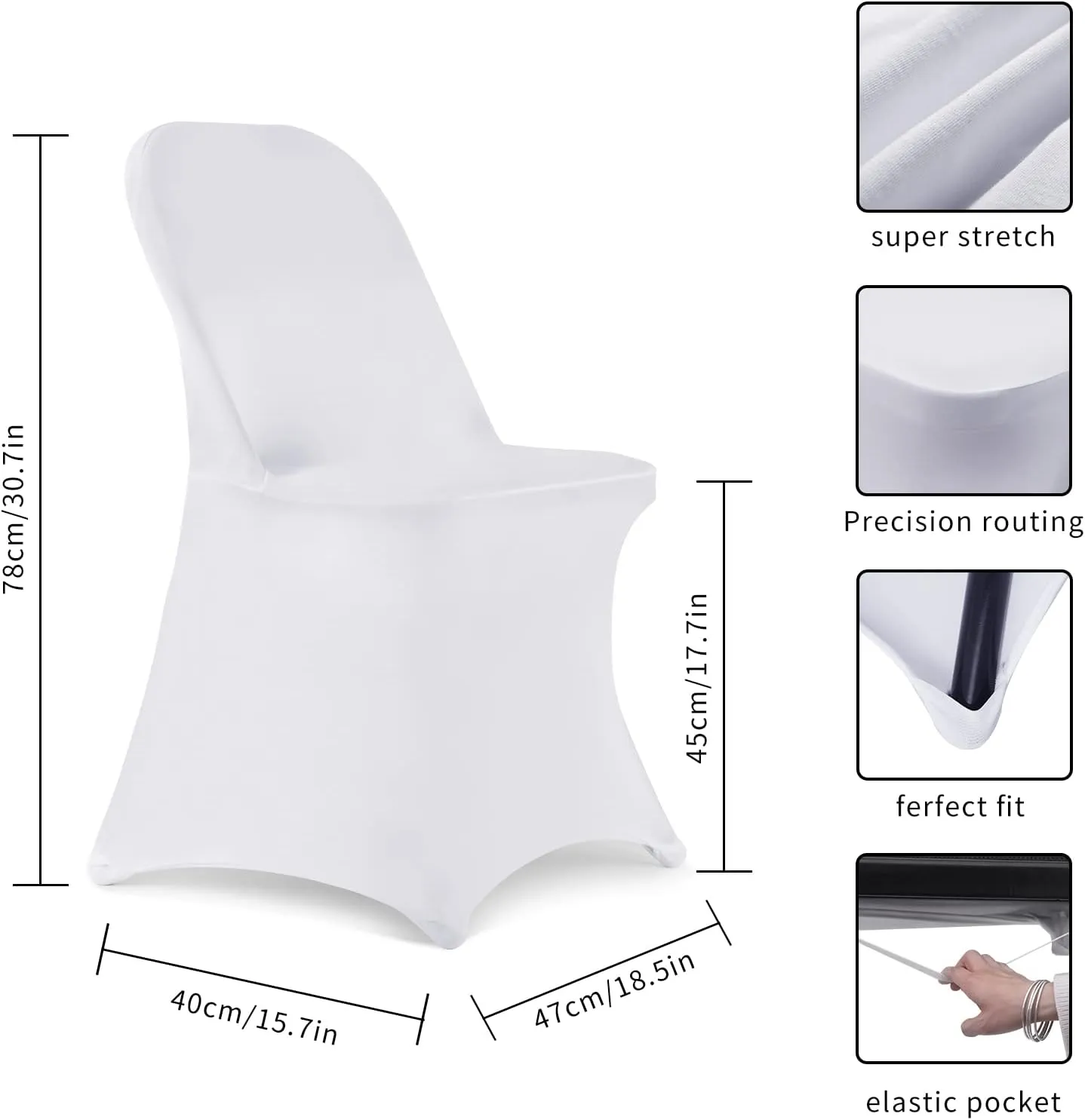 HAINARverS Folding Chair Covers for Wedding, 10pcs Stretch Spandex Washable Fabric Chair Cover, Decoration Chair Cover for Wedding, Party, Banquet, Birthday, Conference, Event(White, 10 PCS)