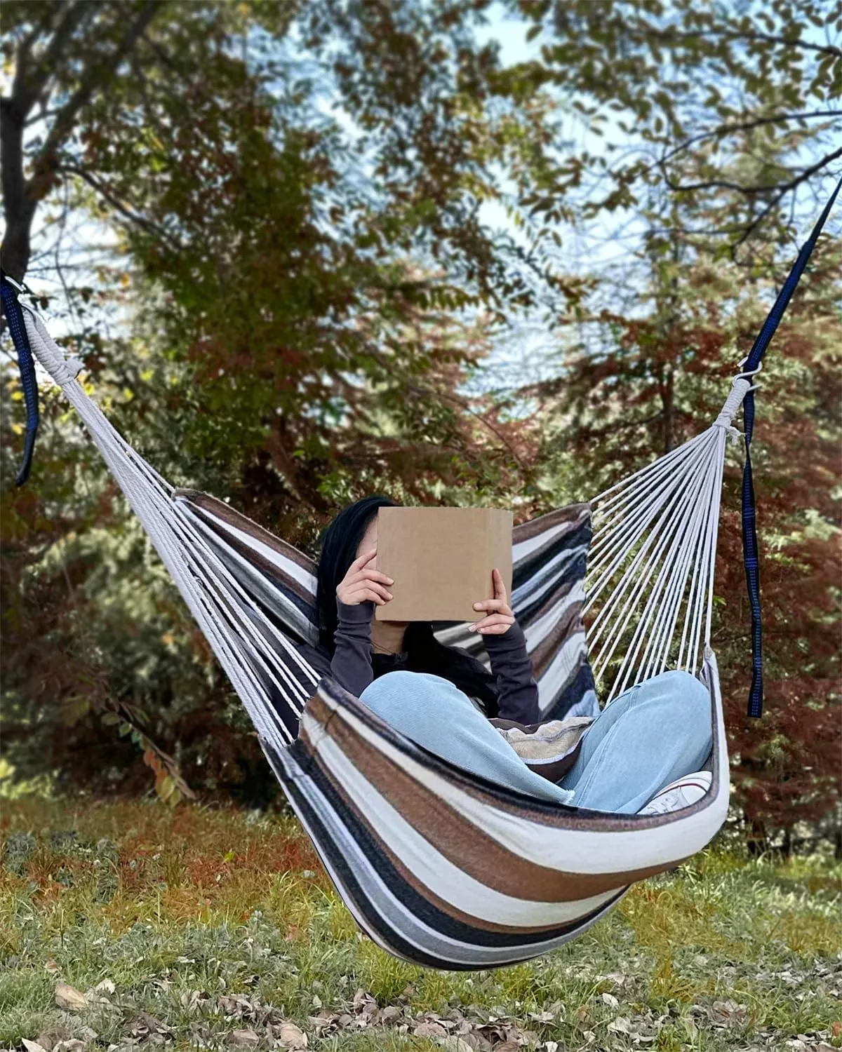 Halalona Hammock Chair Hanging Hammock Chair Rope Swing 2 Cushions Included-Sturdy & Durable Soft Cotton Hand Woven Hammock Swing for Bedroom, Porch, Patio-Indoor/Outdoor