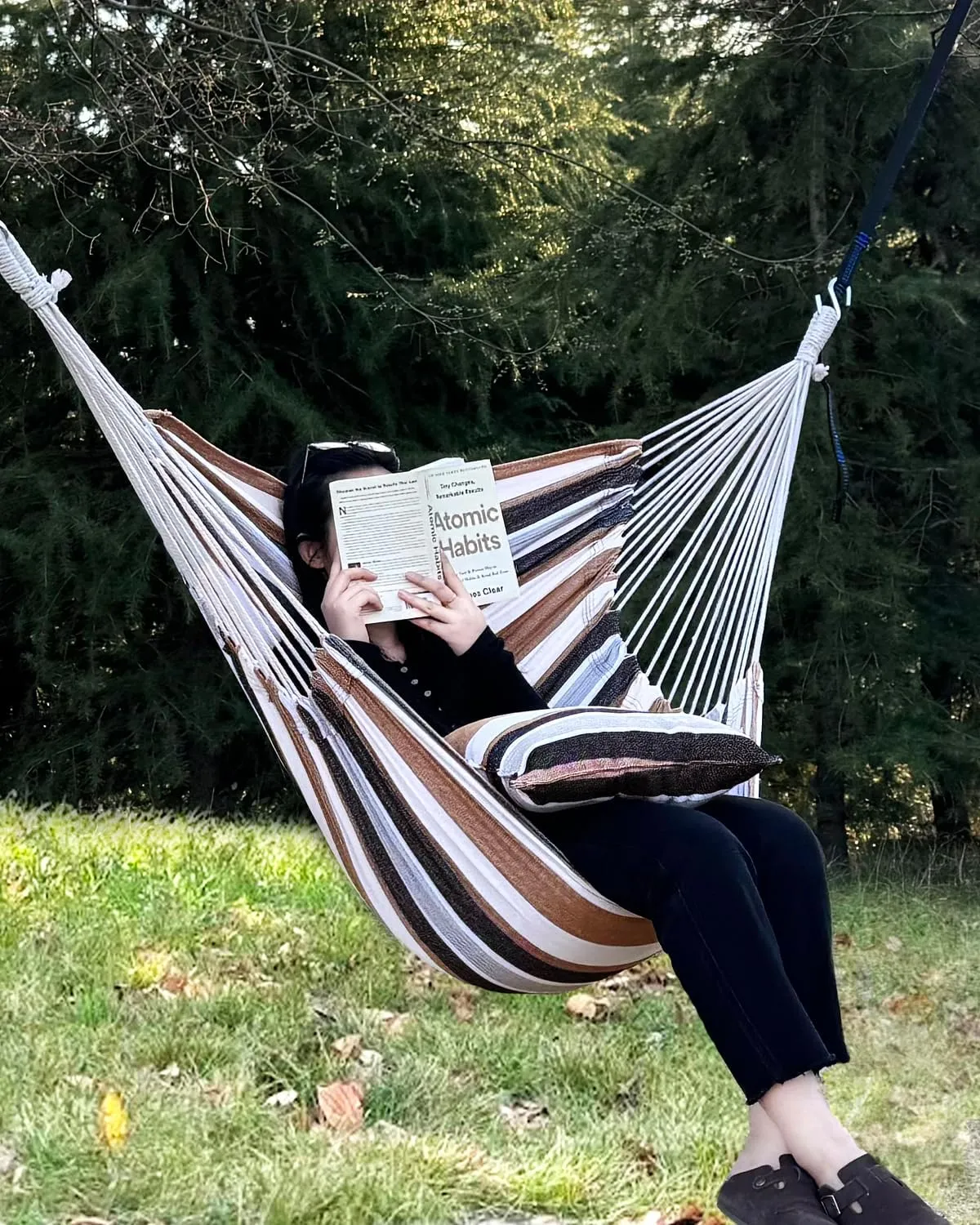Halalona Hammock Chair Hanging Hammock Chair Rope Swing 2 Cushions Included-Sturdy & Durable Soft Cotton Hand Woven Hammock Swing for Bedroom, Porch, Patio-Indoor/Outdoor