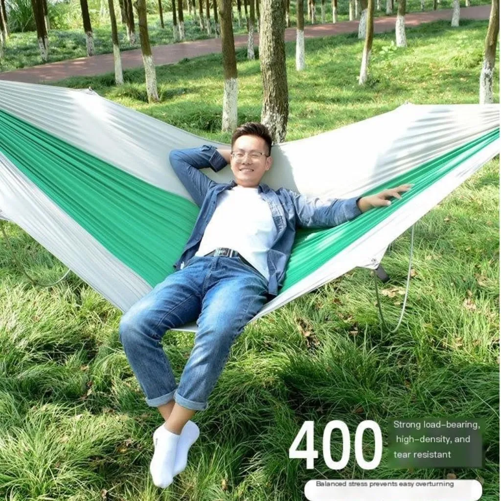 Hammocks Anti-Rollover Pole Hammock Outdoor Camping Single Double Enlarged Thickened Parachute Cloth Camping Hammock Camping Hammocks(Blue,A)