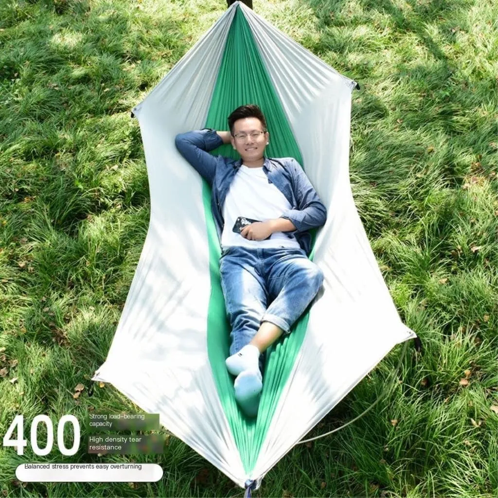 Hammocks Anti-Rollover Pole Hammock Outdoor Camping Single Double Enlarged Thickened Parachute Cloth Camping Hammock Camping Hammocks(Blue,A)