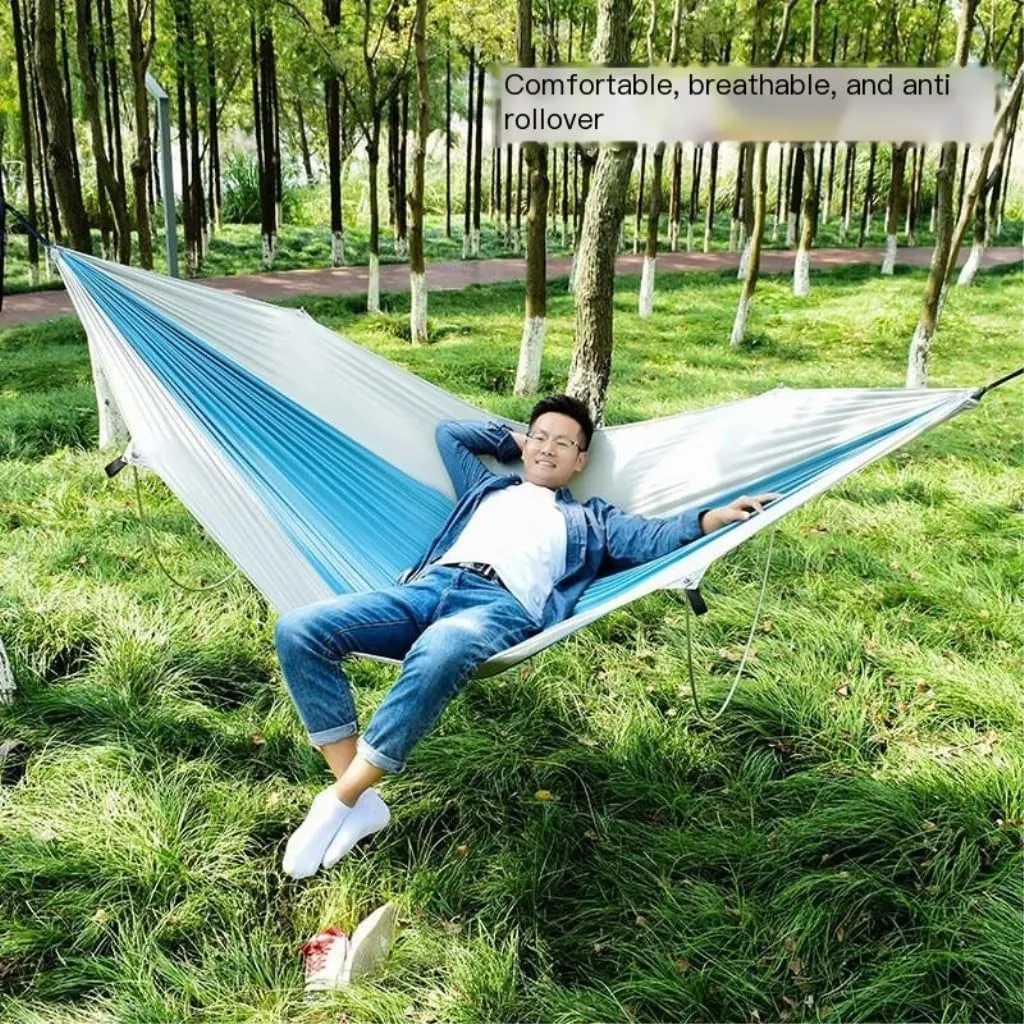 Hammocks Anti-Rollover Pole Hammock Outdoor Camping Single Double Enlarged Thickened Parachute Cloth Camping Hammock Camping Hammocks(Blue,A)