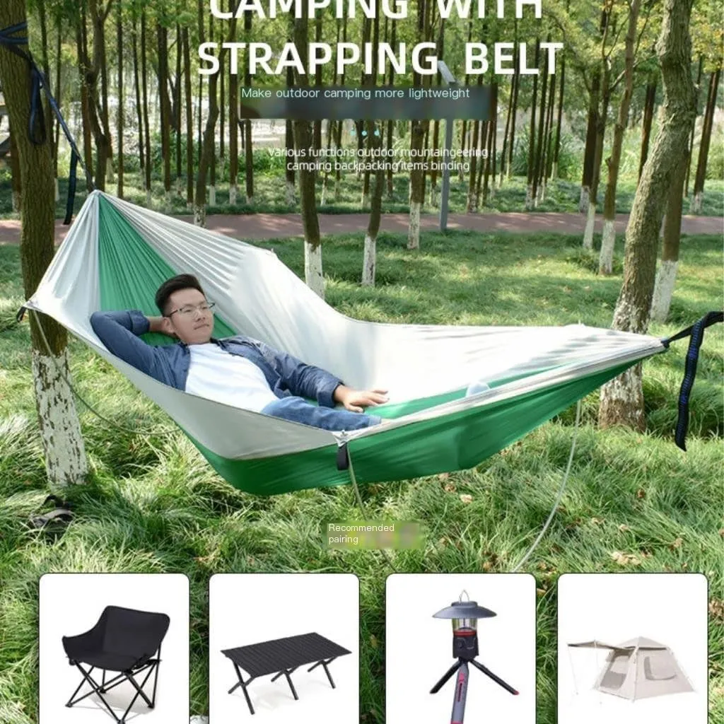 Hammocks Anti-Rollover Pole Hammock Outdoor Camping Single Double Enlarged Thickened Parachute Cloth Camping Hammock Camping Hammocks(Blue,A)