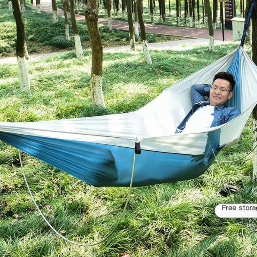 Hammocks Anti-Rollover Pole Hammock Outdoor Camping Single Double Enlarged Thickened Parachute Cloth Camping Hammock Camping Hammocks(Blue,A)