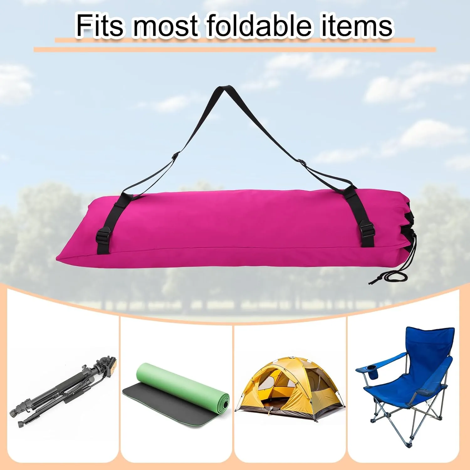 HARFINGTON Camping Chair Replacement Bag 48" Folding Chair Carry Bag Oxford Cloth Storage Tent Bag with Shoulder Strap for Travel Outdoor Camping Sports, Rose Red