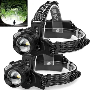 Headlamp Rechargeable 2 Pack, Bright LED Headlamp for Adults, 135° Adjustable, 3 Modes, IPX6 Waterproof Head Lamp for Outdoor Camping Climbing Hiking