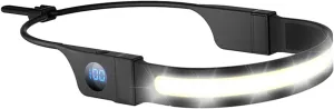 Headlamp Rechargeable, 230° Wide Beam LED Forehead Lamp with Digital Battery Display, Waterproof Headlight Flashlight for Camping Hiking Running Indoor Outdoor, Adjustable Silicone Band