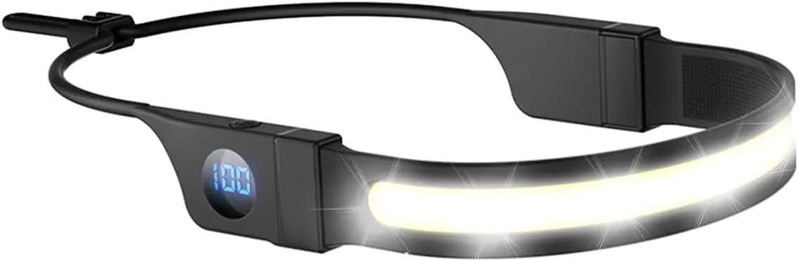 Headlamp Rechargeable, 230° Wide Beam LED Forehead Lamp with Digital Battery Display, Waterproof Headlight Flashlight for Camping Hiking Running Indoor Outdoor, Adjustable Silicone Band