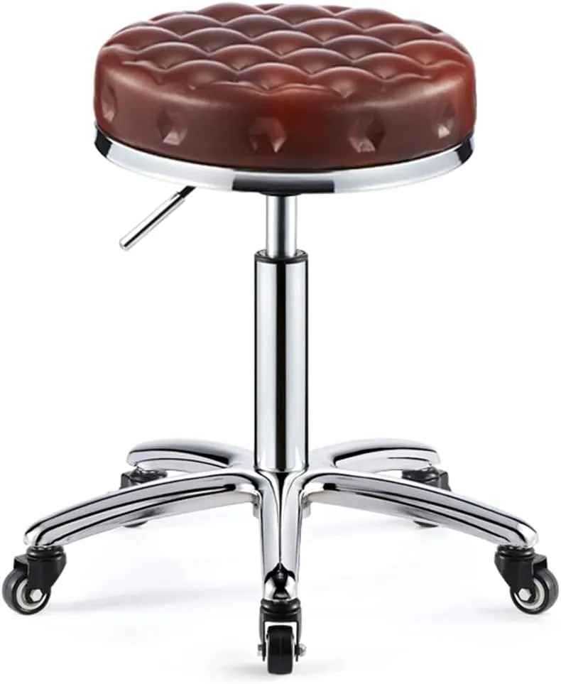 Heavy Duty Adjustable Height Work Shop Stool with Double Bearing Mute Wheels,Load-Bearing 440 Ib PU Leather Rolling Stool Swivel Salon Hairdressing Stool Black,Black (Red)