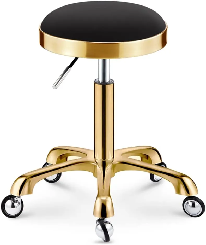 Heavy Duty Adjustable Height Work Shop Stool with Wheels Not Easy to Wrap Hair Gold,Load-Bearing 440 Ib PU Leather Rolling Stool Swivel Salon Hairdressing Stool Black,Grey (Black)