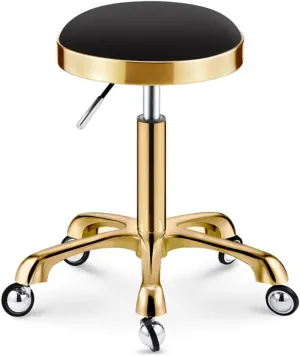Heavy Duty Adjustable Height Work Shop Stool with Wheels Not Easy to Wrap Hair Gold,Load-Bearing 440 Ib PU Leather Rolling Stool Swivel Salon Hairdressing Stool Black,Grey (Black)