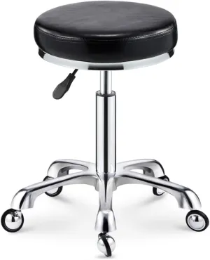 Heavy Duty Adjustable Height Work Shop Stool,Load-Bearing 440 Ib PU Leather Round Rolling Stool Swivel Salon Hairdressing Stool with Wheels That are Not Easy to Wrap Whit,White (Black)