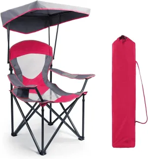 Heavy Duty Canopy Lounge Chair Sunshade Hiking Travel Chair, Foldable Canopy Shade Chair for Outdoor, Camping, Support 350 LBS, 2 Pack, Red