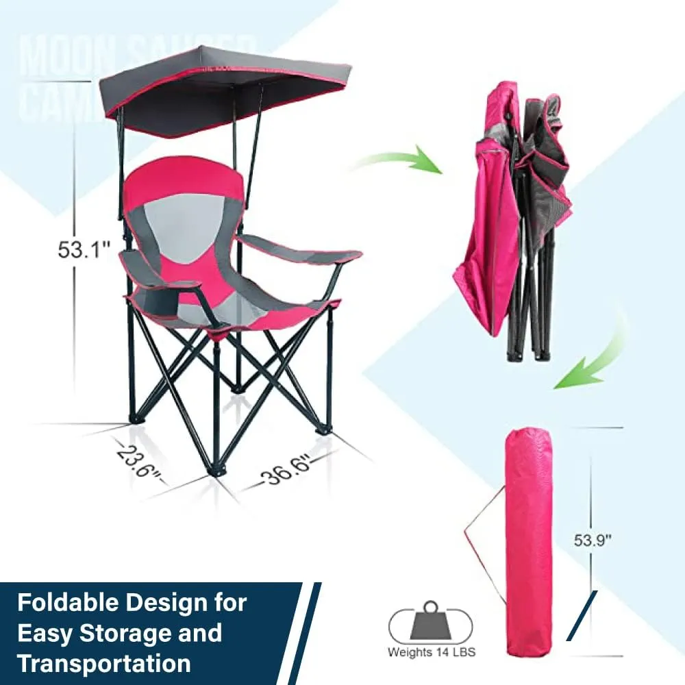 Heavy Duty Canopy Lounge Chair Sunshade Hiking Travel Chair, Foldable Canopy Shade Chair for Outdoor, Camping, Support 350 LBS, 2 Pack, Red