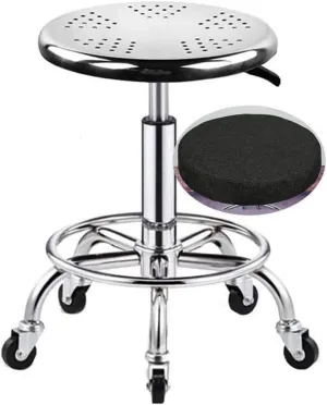 Heavy Duty Stainless Steel Rolling Shop Bar Stool with Wheels Bearing 440lbs,Swivel Height Adjustment Shop Rolling Stool with Foot Rest, Work Shop Stools with Wheels gree,Green (Black)