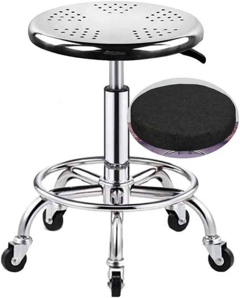 Heavy Duty Stainless Steel Rolling Shop Bar Stool with Wheels Bearing 440lbs,Swivel Height Adjustment Shop Rolling Stool with Foot Rest, Work Shop Stools with Wheels gree,Green (Black)
