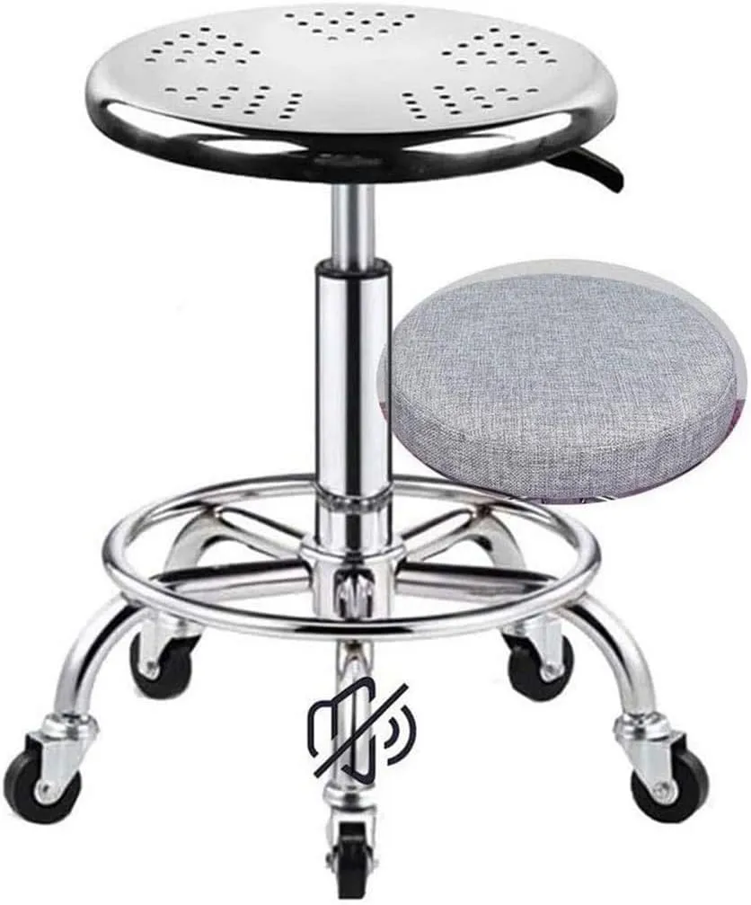 Heavy Duty Stainless Steel Rolling Shop Bar Stool with Wheels Bearing 440lbs,Swivel Height Adjustment Shop Rolling Stool with Foot Rest, Work Shop Stools with Wheels gree,Green (Grey)